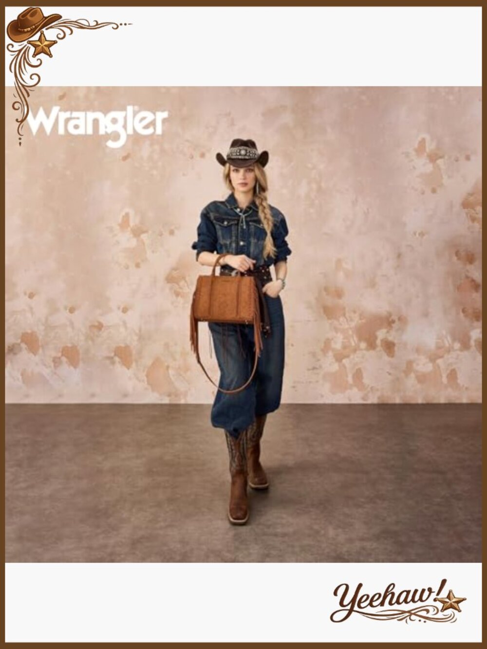 Western Fringe Tote Bag with Functional Pockets Cowgirl Style - Picture 3 of 7
